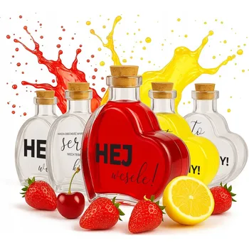 Láhev Láhev na Svatební Hostina SRDCE 250 ml Skleněné lahve S Potiskem Pro hosty Likéry
