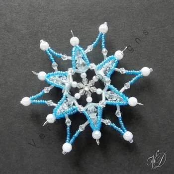 Vánoční ozdoba Vánoční korálková hvězda 0460 - Kolekce Sky Blue - 3D (PEVNÁ A NEREZ) Christmas bead ornament (Vánoční hvězda z korálků - Korálková hvězdička a vločka - Hvězdy a hvězdičky z korálků - Christmas bead star)