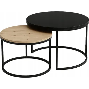 Konferenční stolek Konferenční stolek do obývacího pokoje LOFT 2v1 ČERNÝ + DUB ARTISAN Kulatý Set
