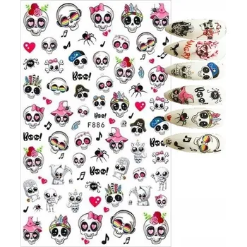 samolepka Halloweenské 3D Samolepky na nehty s lebkou R33