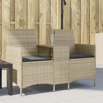 Zahradní lehátko Zahradní pohovka pro 2 osoby se stolkem a polštáři, světle šedá