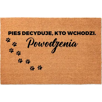Rohožka VSTUPNÍ ROHOŽKA 40X60 BÉŽOVÁ KOKOSOVÁ HUMOR NÁPIS PES VYBÍRÁ HOSTY