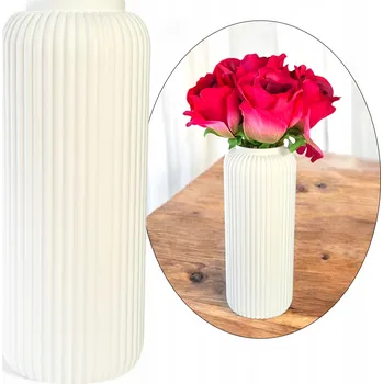 Váza Svatební váza bílá, nerozbitná 24 cm rýhovaná, Moderní váza na květiny