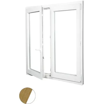 Okno ALUPLAST Plastové okno dvoukřídlé dekor/bílé 90x130 Barva: Přírodní dub/bílá, Otvírání: Levé, Zasklení: Dvojsklo Ug= 1,1