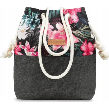 Dámská kabelka typu vak, prostorná taška přes rameno šedá shopper s květinami ZAGATTO