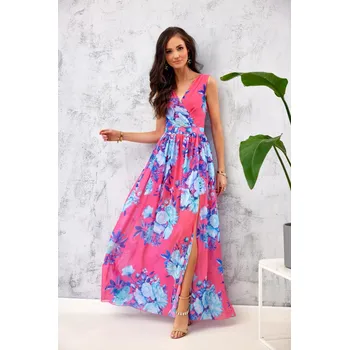 Dámské šaty Lehké šifonové šaty s květinami, Amarantové Velikost: 34