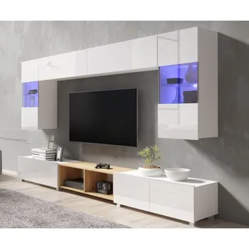 Obývací stěna GIB Obývací stěna Calabrini 24 LED osvětlení: Bez LED osvětlení, HORNÍ SKŘÍŇKY: Dub zlatý, DOLNÍ SKŘÍŇKY: Bílá