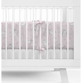 Příslušenství pro dětskou postel a kolébku Detexpol Mantinel do postýlky 30x180cm - jednorožec - růžová, šedá