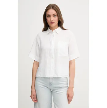 Pánská košile Lněná košile Tommy Hilfiger WW0WW44720 béžová 01X, vel. 38