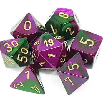 Hrací kostka Set 7 RPG kostek - zelené/fialové (Chessex)