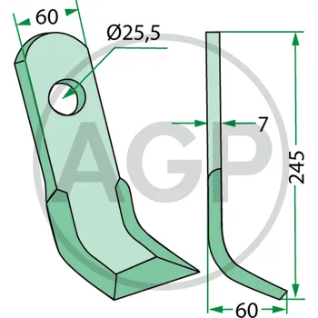 Pracovní nůž Nůž mulčovače pro Lagarde o tloušťce 7 mm a průměru díry 25,5 mm