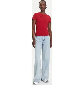 Tommy Jeans T-Shirt Linear DW0DW21422 Červená Slim Fit XS
