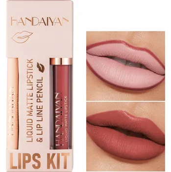 Rtěnka Sada Matná Tekutá Rtěnka a Konturovací Tužka na Rty 2v1 Handaiyan #12