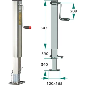 Přívěs k motorovému vozidlu Opěrná noha k přívěsu s nosností 3270 kg s vícestupňovým nastavením a dvourychlostním zdvihem