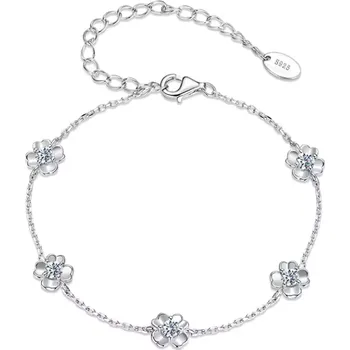 Náramek For Silver Květinový náramek s Moissanitem 0,1ct Čtyřlístek - Stříbro 925