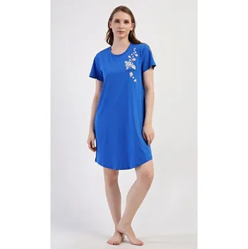 Dámské šaty Dámské domácí šaty s krátkým rukávem Květy - modrá - 4XL