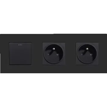 vypínač JEDNOPÓLOVÝ VYPÍNAČ S ZÁSUVKOU, KLAPKOVÝ 1+1F+1F, PLASTOVÝ, ČERNÝ