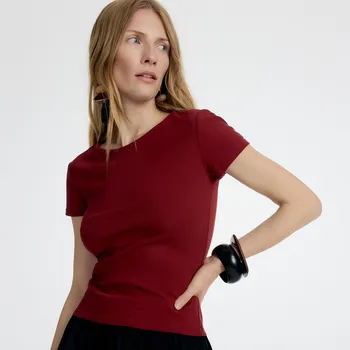 Dámské tričko Reserved - Bavlněné tričko slim fit - tmavě fialová - 901GB-49X - 901GB-49X-XS