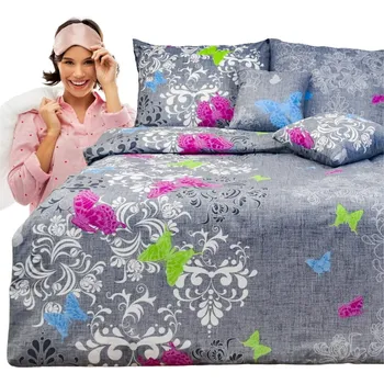 Povlečení Sada Povlečení 160x200 2x70/80 Motýl Na Šedém Bavlněná Vysoká Kvalita