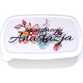 Svačinový box Krabička na oběd bílá se jménem svačinový box s květinami chlebník obědový box