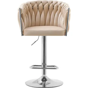 Barová židle Nastavitelná Barová Židle Čalouněná Pletená Velurem do Kuchyně Chromovaná Béžová
