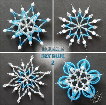 Vánoční ozdoba Veronika Designs Vánoční hvězdy z korálků - Kolekce Sky Blue 2 (455,456,460,462) (PEVNÉ A NEREZ) Christmas bead decorations