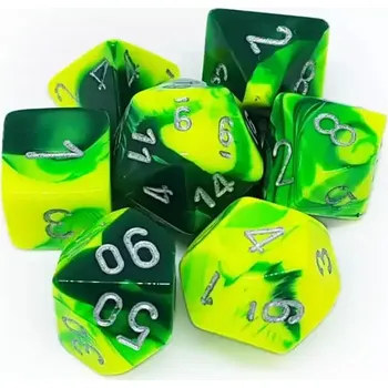 Hrací kostka Set 7 RPG kostek - zelené/žluté (Chessex)
