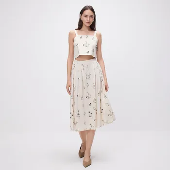 Dámské oblečení Reserved - Midi sukně s příměsí lnu - béžová - VX399-08X - VX399-08X-XS