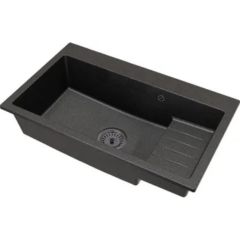 Granitový dřez Granitový dřez ARON černý s texturou Žuly + černý sifon 80 x 48 x 21cm