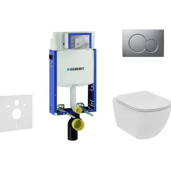 WC sada Geberit Kombifix - Set předstěnové instalace, klozetu a sedátka Ideal Standard Tesi, tlačítka Sigma01, Rimless, SoftClose, matný chrom 110.302.00.5 NE3