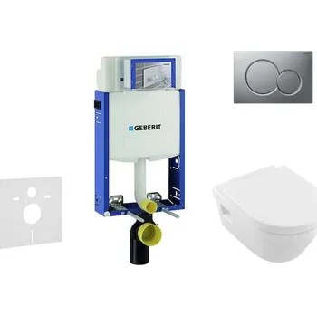 WC sada Geberit Kombifix - Modul pro závěsné WC s tlačítkem Sigma01, matný chrom + Villeroy Boch - WC a sedátko, DirectFlush, SoftClose, CeramicPlus 110.302.00.5 NB3