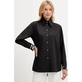 Dámská košile Bavlněná košile Karl Lagerfeld dámská, černá barva, regular, s klasickým límcem, A3W11023 99X, vel. 36