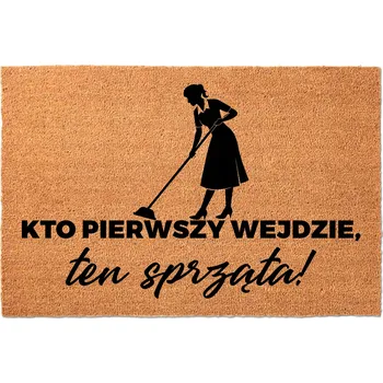 VSTUPNÍ ROHOŽKA 40X60 KOKOSOVÁ HUMOR NÁPIS KDO JE PRVNÍ, TEN UKLÍZÍ