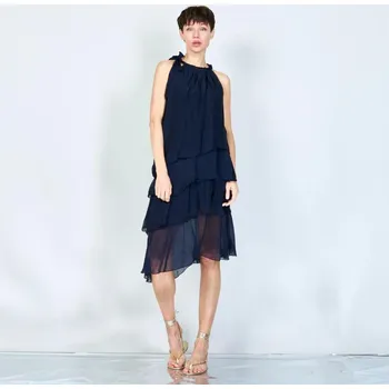 Dámské šaty Krátké hedvábné volánové šaty 23112 barva: modrá tmavá