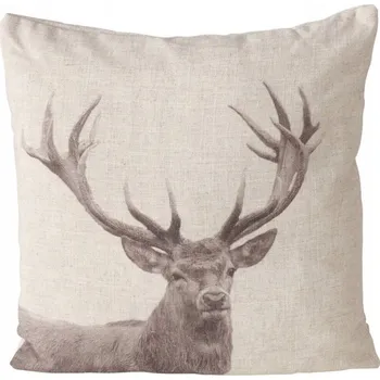Dekorativní polštářek POLŠTÁŘ BAVLNĚNÝ DEKORAČNÍ BÉŽOVÝ MOTIV SOB STAG 45 X 45 CM
