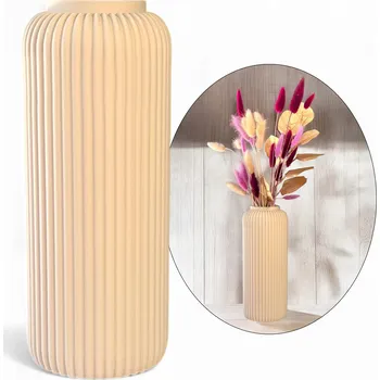 Váza Svatební váza, béžová nerozbitná 24 cm rýhovaná, Moderní váza na květiny