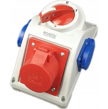 Elektrická zásuvka Kombinovaná zásuvka 16A, silová zásuvka 16A 5p s 2x zásuvkou 230V a vypínačem 0-1