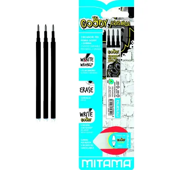 Náplň do psacích potřeb MITAMA Náhradní náplně+guma pro pero GOODY černé/0,7mm/3ks