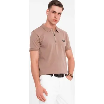 Pánské oblečení Ombre Clothing Pánská hnědá polokošile na zip V3 POSS-0148