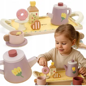 Dřevěná hračka DŘEVĚNÉ HRAČKY A DOPLŇKY DÁREK ČAJOVÝ SERVIS SADA Den dětí