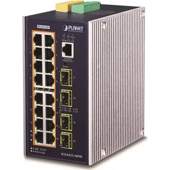 Switch Planet IGS-6325-16P4S průmyslový L3 switch, 16x1Gb, 4x2.5G SFP, PoE 802.3at 320W, 48-56VDC, -40~75°C, IP30, fanless