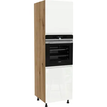 Komoda Skříňka pro troubu 60/197 FREZO Dub Evoke, bezúchytková, bílý akryl, vysoká