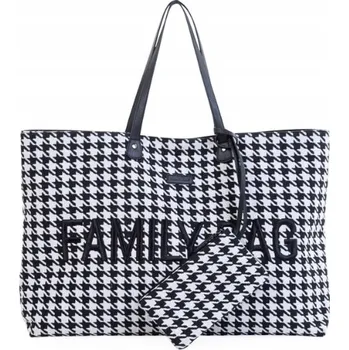 Cestovní taška CHILDHOME RODINNÁ TAŠKA FAMILY BAG VELKÁ PROSTORNÁ ČERNO-BÍLÁ PEPITO tvídová