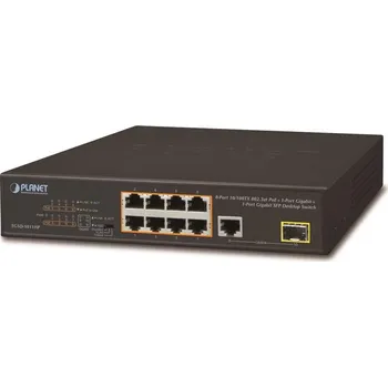 Switch Planet FGSD-1011HP PoE switch, 8x 10/100 PoE, 1x TP + 1x SFP 1000Base-X, extend mód 10Mb, ESD, 802.3at 120W, fanless