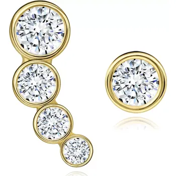 Náušnice Zlaté náušnice 14K oblouk a kruh s čirými zirkony
