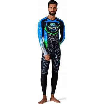 Pánské termo tričko na motorku - černo-modro-zelené - s ionty stříbra - XXXL