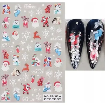 samolepka 3D Samolepky na nehty Zimní sněhové vločky Medvídek R151