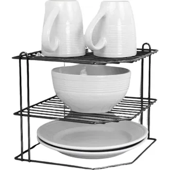 police CONFORTIME Přídavná police, 2-patrová, rohová, i na zavěšení, černý kov 22 x 22 x 22 cm