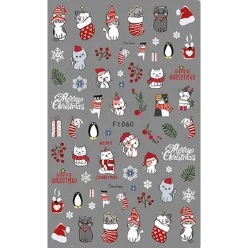 samolepka 3D Samolepky na nehty Zimní sněhové vločky Vánoční hvězdy Koťátka R218