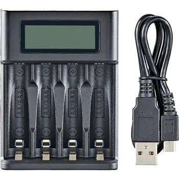 Herní konzole USB nabíječka baterií AA AAA 1,2V s LCD displejem 4 sloty pro Ni-MH Ni-CD dobíjecí články Indikátor nabití Přenosná nabíjecí stanice